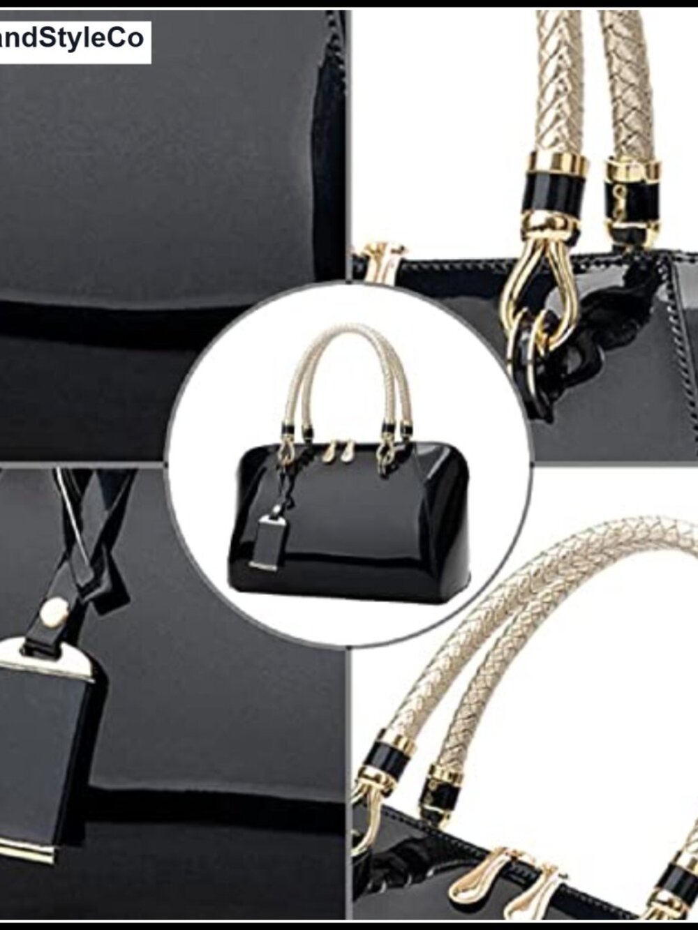 Shiny Patent Faux Leather Satchel Crossbody Bag Top Handle Purse - Picture 5 of 6